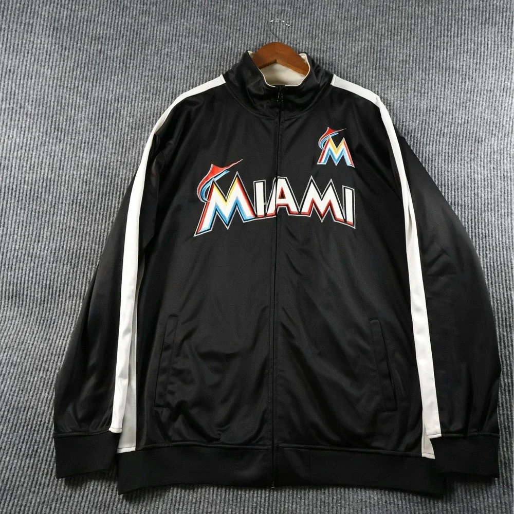 Miami Marlins MLB Full Zip Track‎ Jacket Black Mens Size 2XT 2XLT Baseball Retro